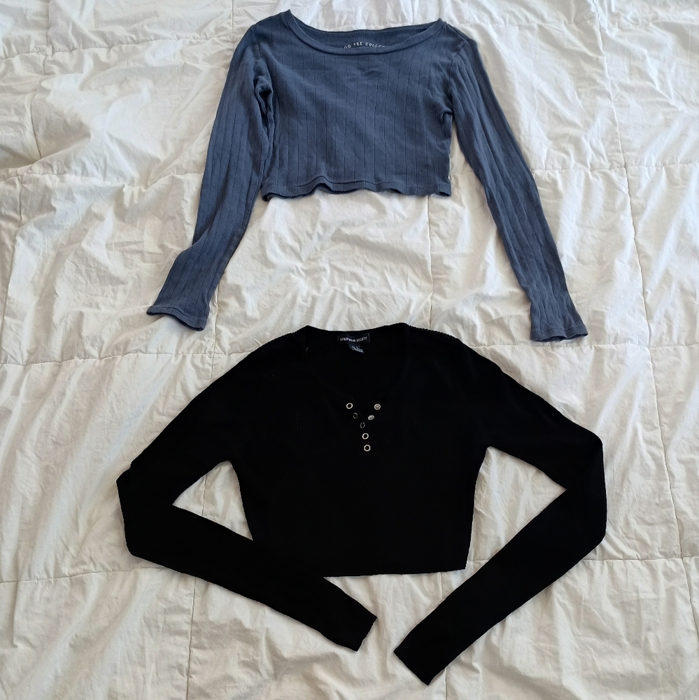 Black and Blue Long Sleeve Crop Tops